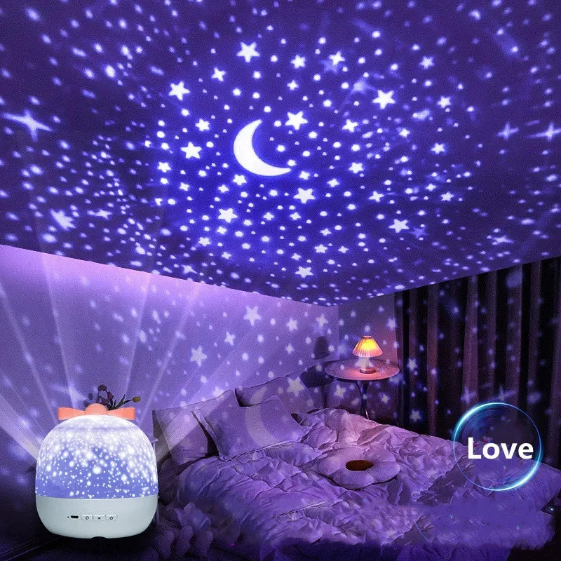 Crown Star Light Projection Rotating Star Bedroom Ceiling Atmosphere Night Lamp Stars Childrens Birthday Gift with Films Sheet Aimak Store