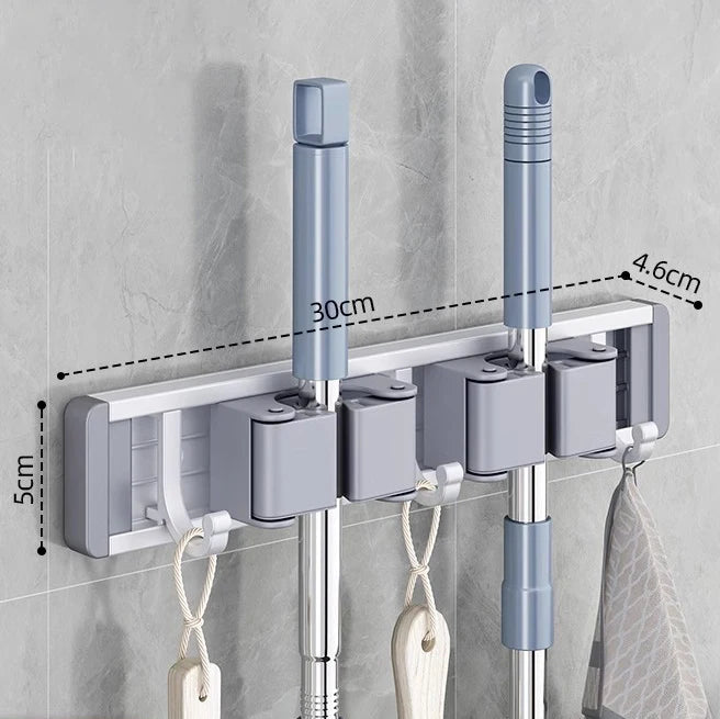Mop and Broom Organizer Mop Holder Rack Mop Holder Wall Mounted Strong Broom Mop Holder Shelf with Hooks Organizers Hang Broom Aimak Store
