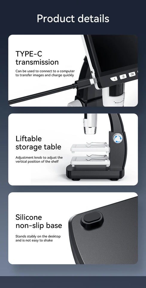 1000X 4.3" LCD Digital Microscope 1080P Coin Microscopio 8 LED Lights USB Magnifier Soldering Repair Video Microscope for Coin Aimak Store