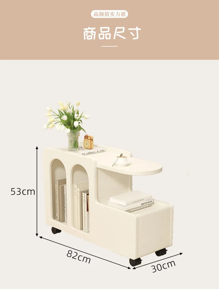 Movable Side Table with Storage Rack Cream Style End Table for Sofa Coffee Table Bedroom and Living Room Aimak Store