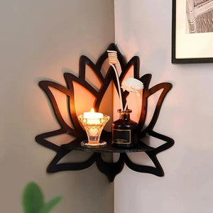 Wooden Lotus Hollow Decorative Rack Aromatherapy Organiser Essential Oil Candle Holder Wall Mounted Shelf Corner Shelf Aimak Store