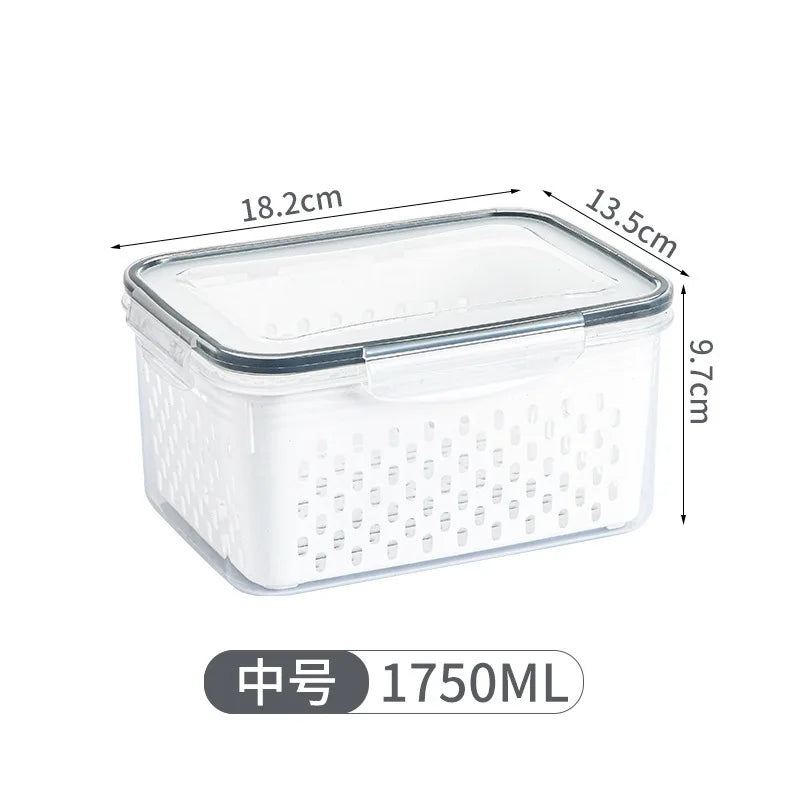 Multipurpose Refrigerator Storage Container with Drain Basket Crisper and Storage Box for Fruits Vegetables Aimak Store