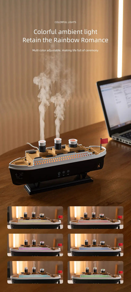 250ml Titanic Ship Model Decoration Air Humidifier Essential Oil Diffuser Jellyfish Smoke Ring Spray Aroma Diffuser For Home Aimak Store