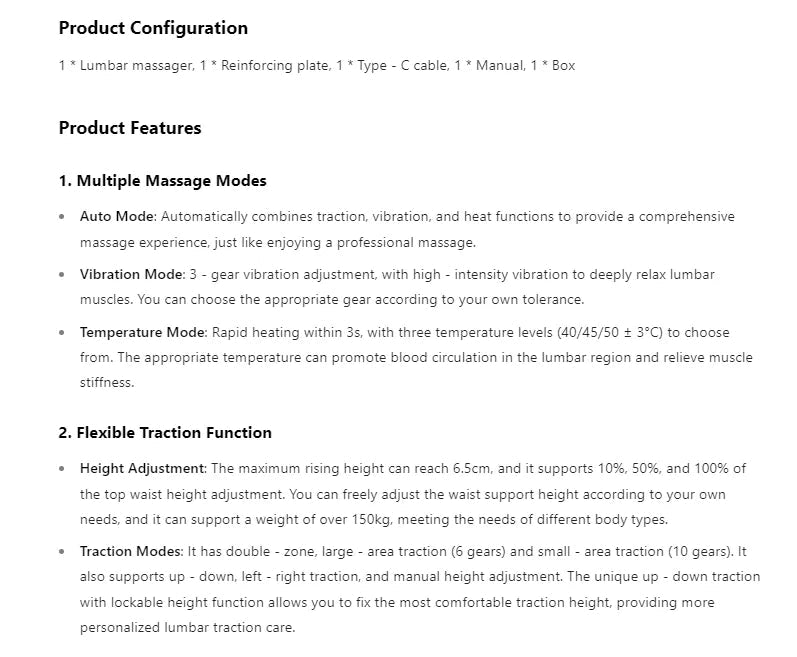Ergonomic Electric Lumbar Traction Massager Adjustable Vibration Waist Spine Support Back Massage Machine Inflatable Stretcher Aimak Store