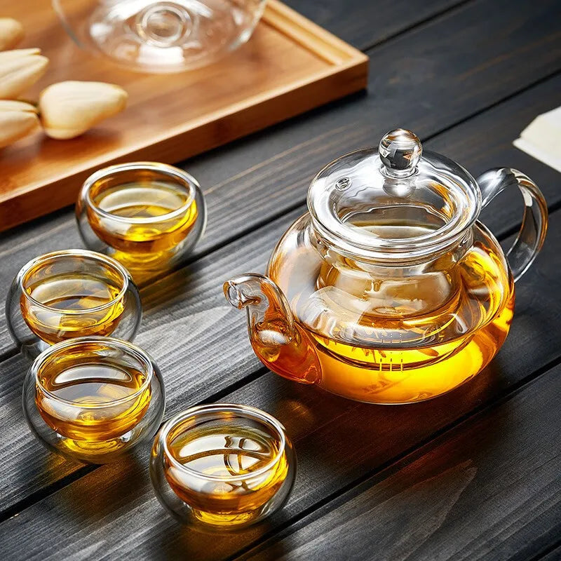 400ml/1000ml Heat-resistant Glass Tea Pot Flower Kettle Kung Fu Teawear Set Tea Strainer Infuser Puer Oolong Barley Pot Teaware Aimak Store