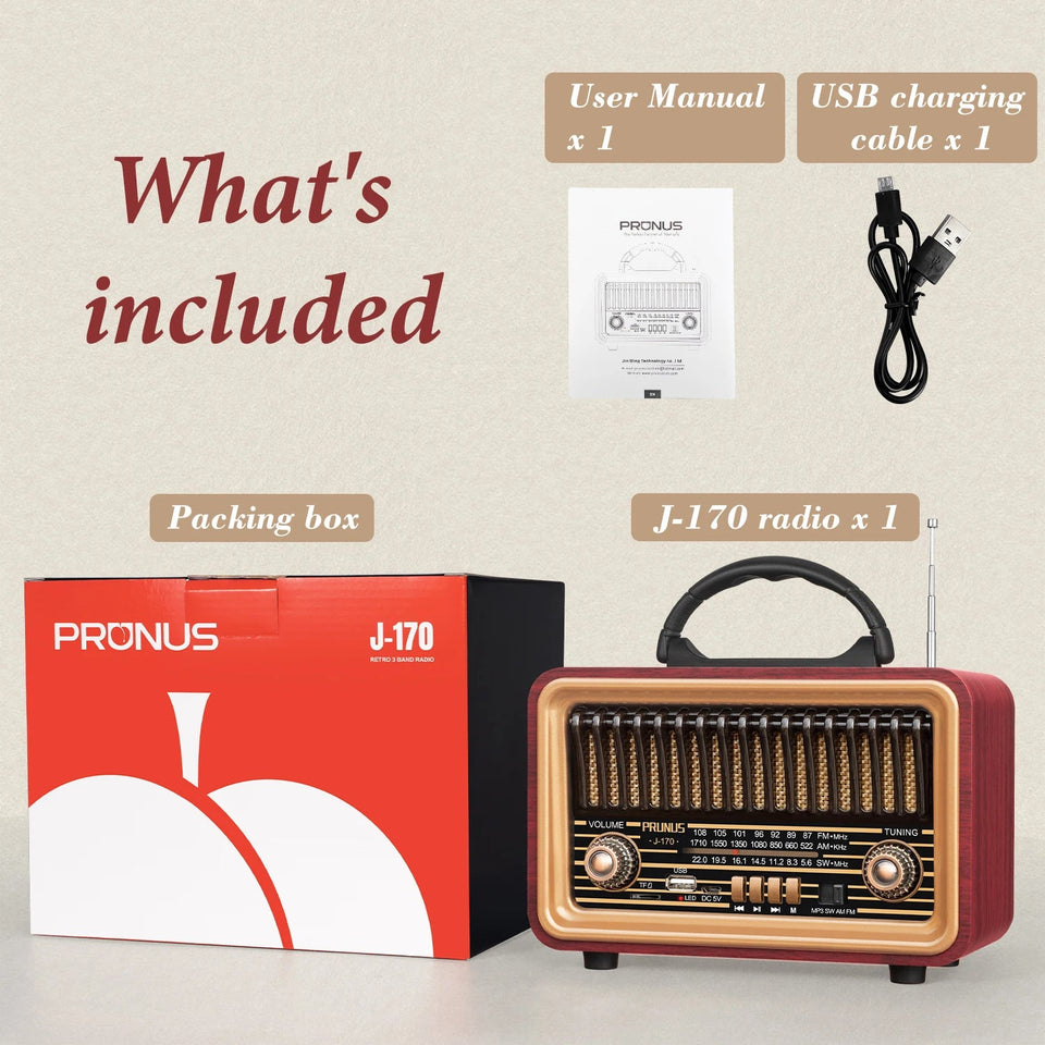 Classical Retro Radio FM/AM/SW Radio Receiver Bluetooth Speaker MP3 Music Player USB/TF Card/AUX Rechargeable 1800mAh battery Aimak Store