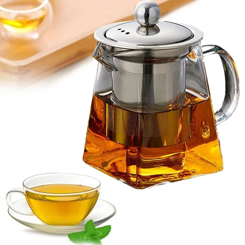 Heat Resistant Glass Teapot With Stainless Steel Coffee Infuser Heated Container Tea Pot Good Clear Kettle Square Filter Baskets Aimak Store