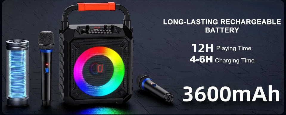 T17 Karaoke Machine Comes with 2 Wireless Karaoke Microphones, Portable Bluetooth Speaker Home Karaoke 0K System, with Rgb Colorful Lights Aimak Store