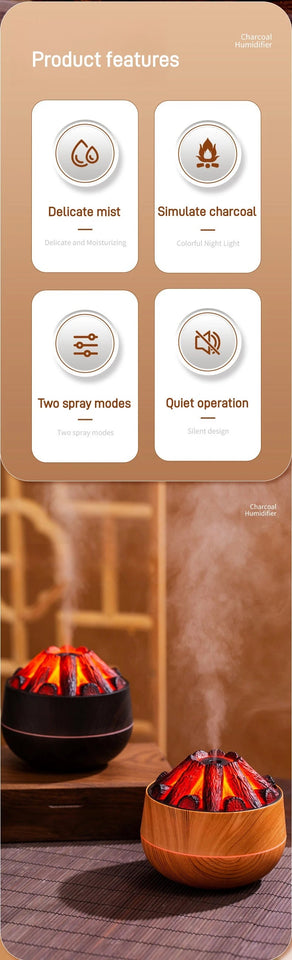 2024 New 300ML Artificial Charcoal Fire Air Humidifier Aroma Diffuser Mist Sprayer Mini Diffuser with Night Light for Home Aimak Store