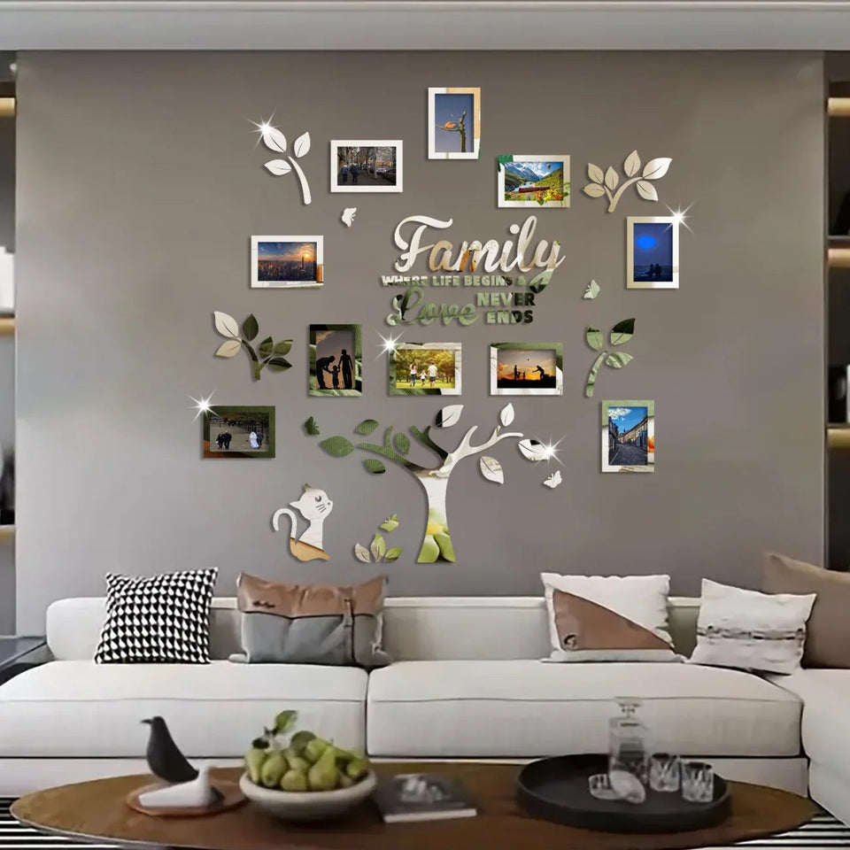 3D New Family Photo Frame Tree Wall Sticker Acrylic Self-adhesive Tree Collage Living Room Bedroom DIY Art Home Decoration Aimak Store
