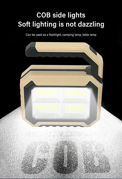 Solar Powered LED Handheld Light Super Bright Work Searchlight Waterproof Outdoor Camping Portable Hiking Flashlight