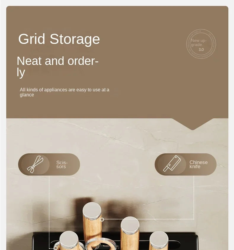 kitchen accessories organizer，Kitchen knife storage box, knife holder, non-perforation, wall-mounted rack, kitchen items Aimak Store