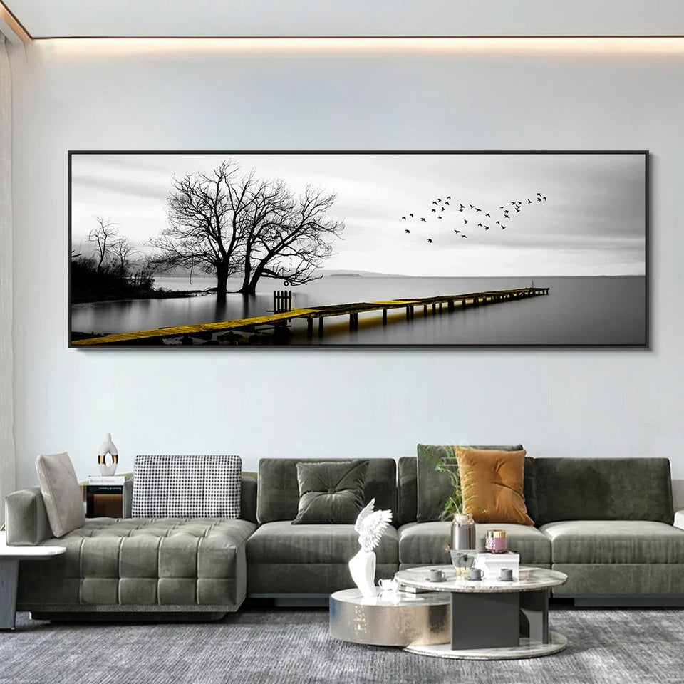 Modern, Minimalist, Wall Art, Landscape Seaside Goldenwood Bridge, Canvas Print Poster, Home Living Room Backdrop Decoration Aimak Store