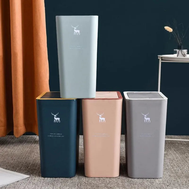 15L Nordic Style Toilet Trash Can Household with Lid Kitchen Classification Presstype Wastebasket Bathroom Rectangular Trash Can Aimak Store