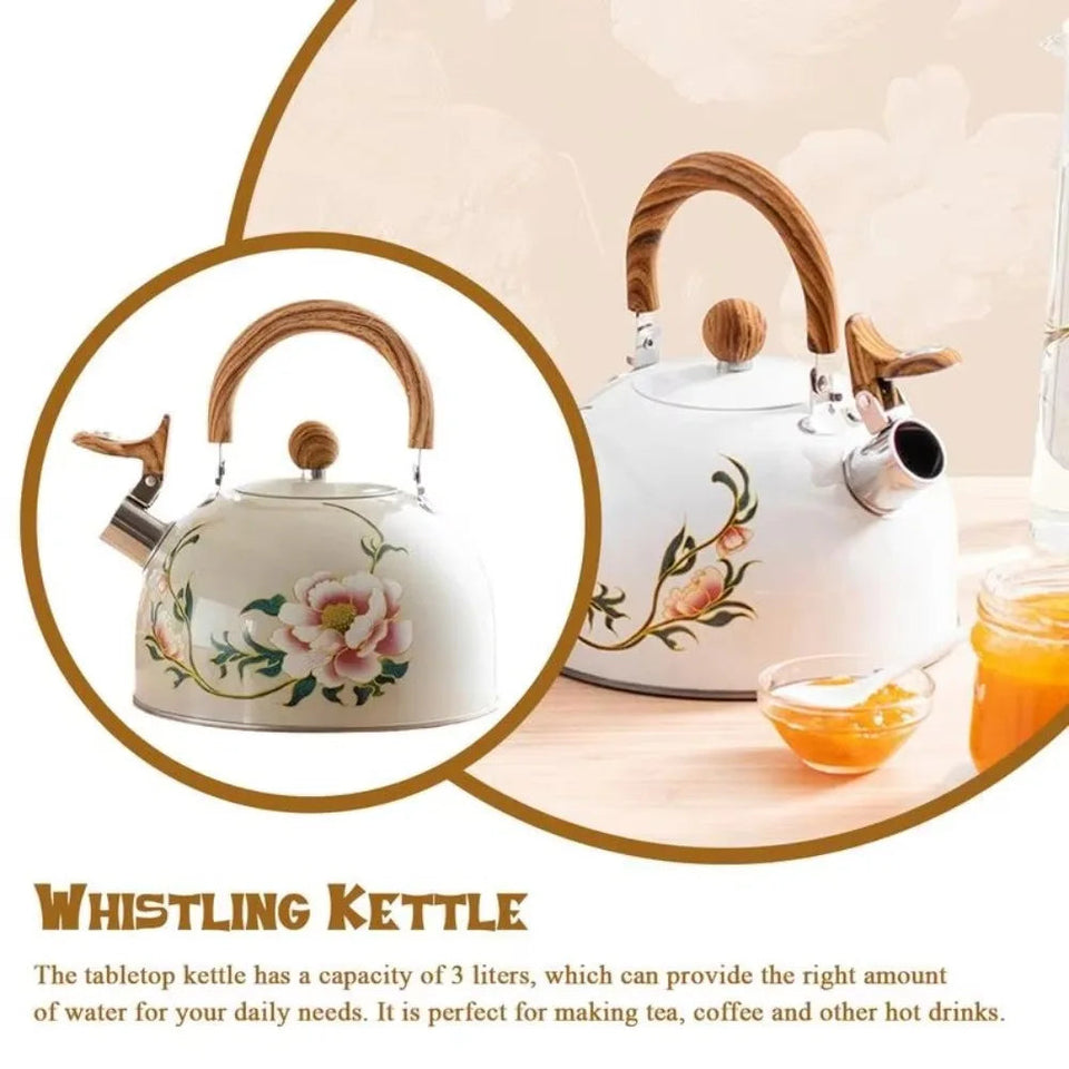 3L Whistling Kettle Teapot Floral Enameled Universal Teapot Water Kettle Large Capacity Thickened Coffee Pot Aimak Store