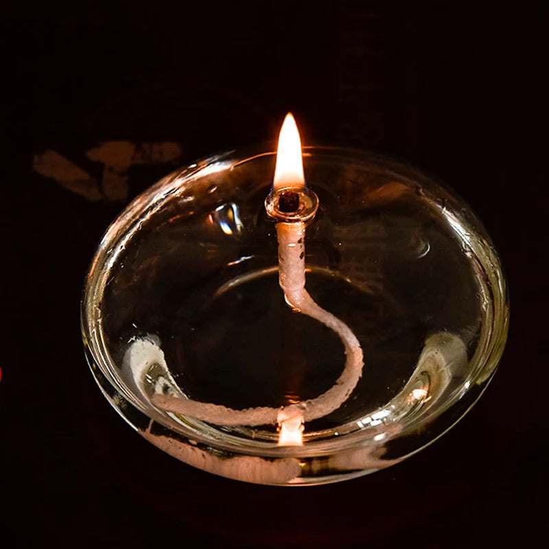 Handmade Oblate Transparent Glass Candlestick Oil Lamp with Wick Dinner Table Candle Rustic Christmas Home Decoration Aimak Store