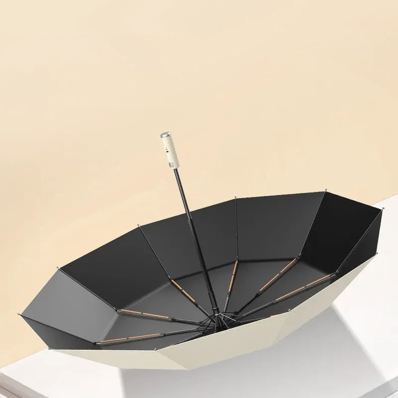 Folding Umbrella with Fan USB Charge Cool Ultra-light Parasol Black Coating Sun-resistant Umbrellas with Gift Box Aimak Store