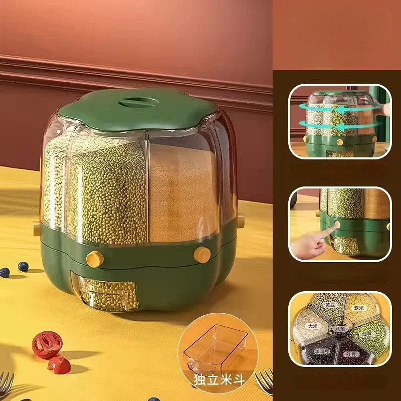 Kitchen Storage Container Large Food Storage Container 360° Rotating Rice Barrels Sealed Cereal Dispenser Rice Tank Grain Box Aimak Store