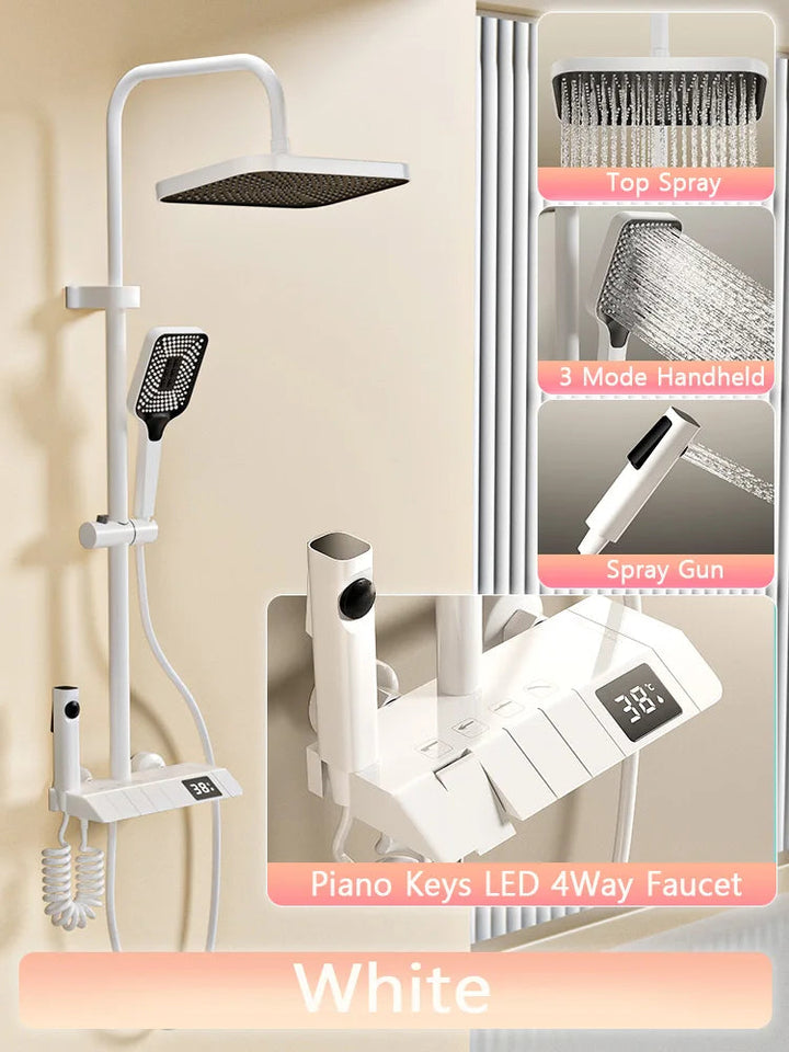 Piano Keys Shower System Set Bathroom Shower Set Gray Black Bathtub Hot and Cold Shower Faucet LED Digital Copper Tap Shower Set Aimak Store