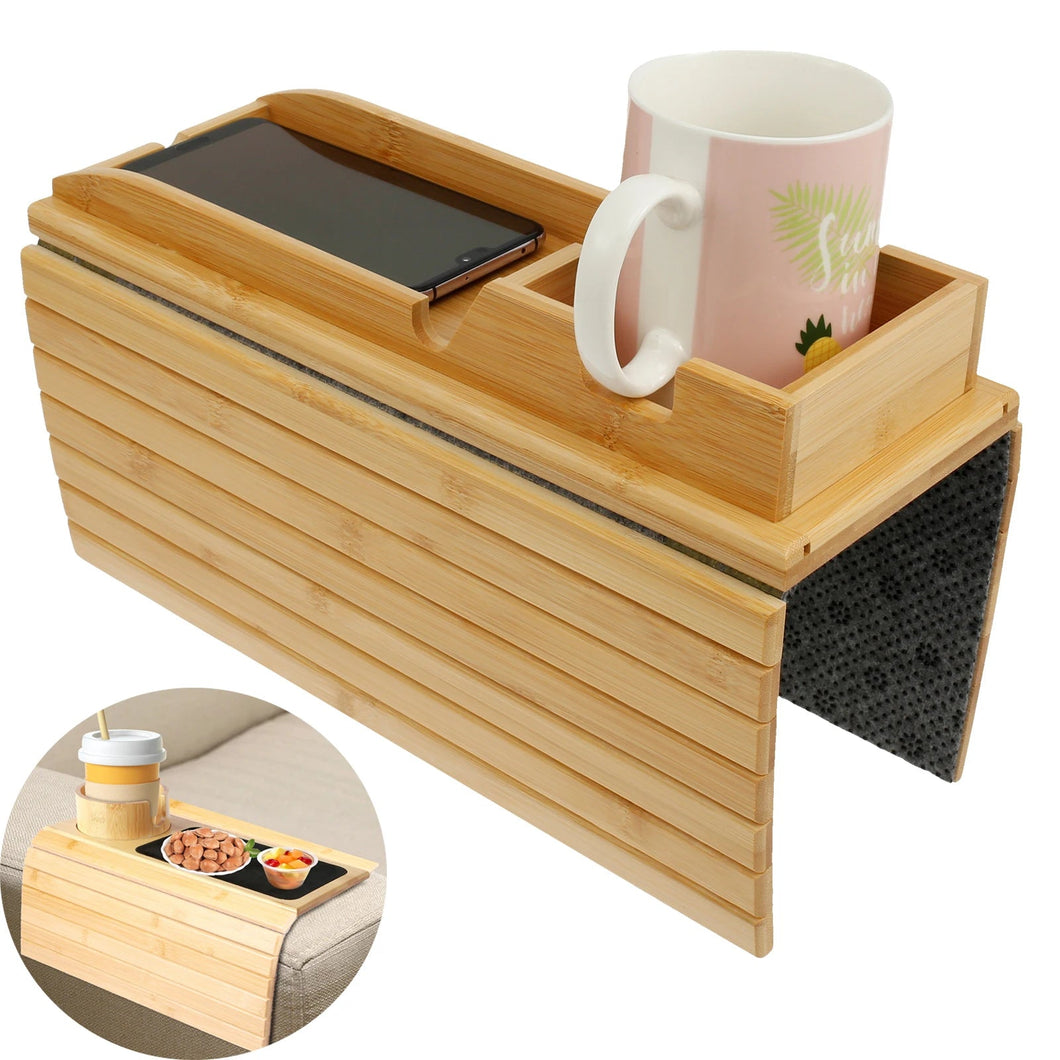 Couch Cup Holder Bamboo Wood Sofa Armrest Tray Foldable Sofa Cup Holder Anti-Slip Couch Arm Cup Holder Sofa Side Storage Tray Aimak Store