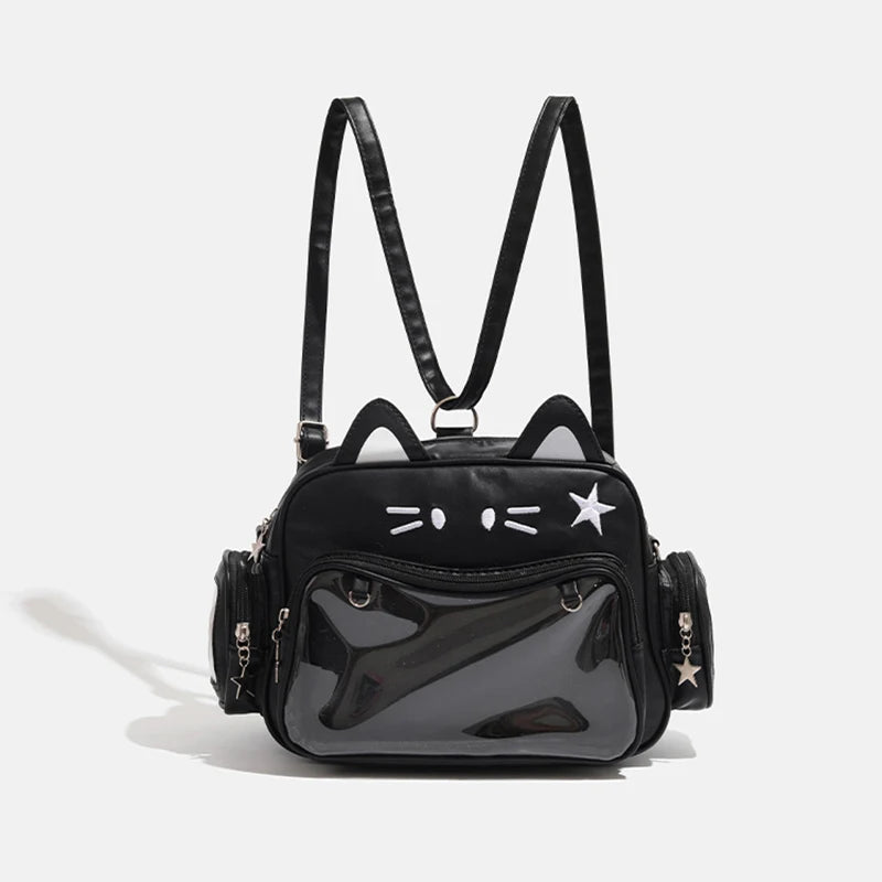Y2K Ita Bag Cat PU Backpack – Foldable, Adjustable Strap, Secure Zipper, Preppy Style Cute Schoolbag Aimak Store