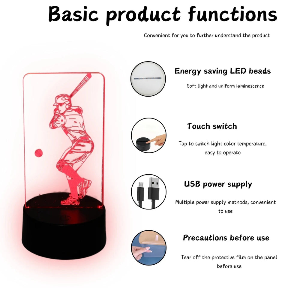 Creative baseball light, 3D night light, creative desktop, bedroom atmosphere light, room decoration light, USB powered Aimak Store