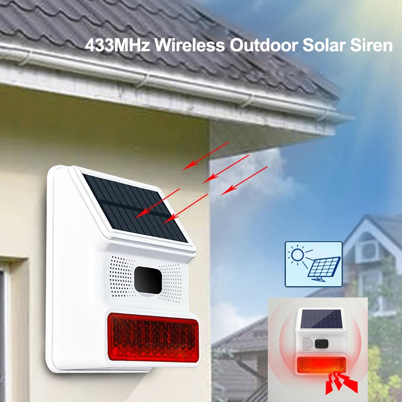 433MHZ Wireless Solar SIren Sound Light Flash Alarm Outdoor Alarm Horn for PGST GSM Home Security Alarm System Aimak Store
