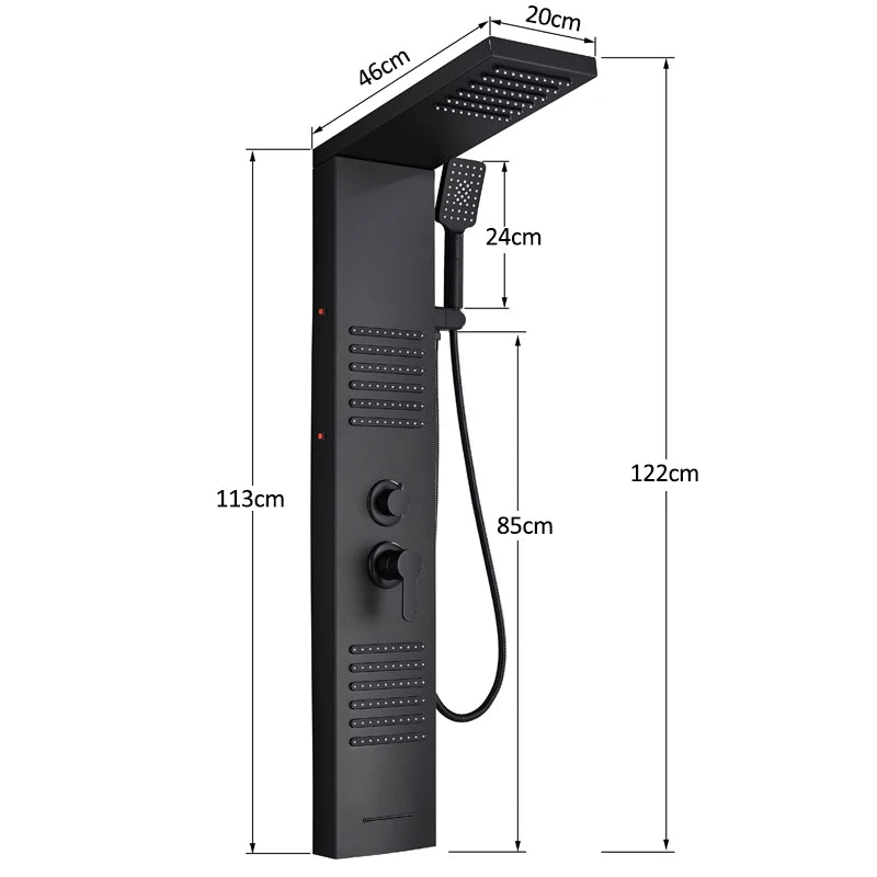 Black LED Shower Panel Tower System Rain Waterfall Shower Column Hydroelectricity Massage Body Spa Bath Shower Faucet Mixer Aimak Store