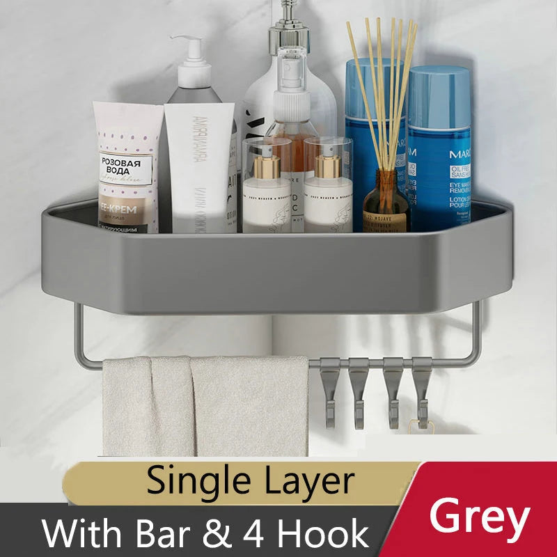 Bathroom Shelf Corner Space Aluminum Bathroom Triangle Basket Shower Room Storage Rack Wall Mounted Black/Matte/Grey Aimak Store