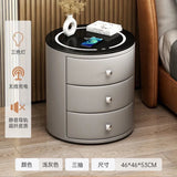 Smart nightstand, modern simple creative bedside table, light luxury senior sense of round net red leather household shelf Aimak Store