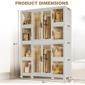Portable Wardrobe Closet, Large Collapsible Plastic Wardrobe with Wheels, Foldable Clothes Storage Cabinet with 8 Shelves Aimak Store