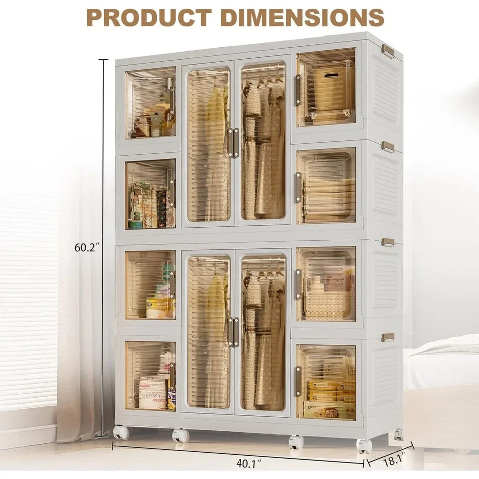 Portable Wardrobe Closet, Large Collapsible Plastic Wardrobe with Wheels, Foldable Clothes Storage Cabinet with 8 Shelves Aimak Store