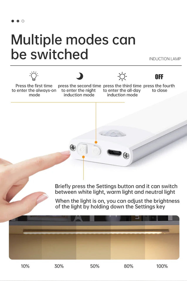 10/20/30/40/50CM Under Cabinet Led Light Sensor Movement Rechargeable Wireless Led Lamp Night Light Cupboard Bedroom Wardrobe Aimak Store