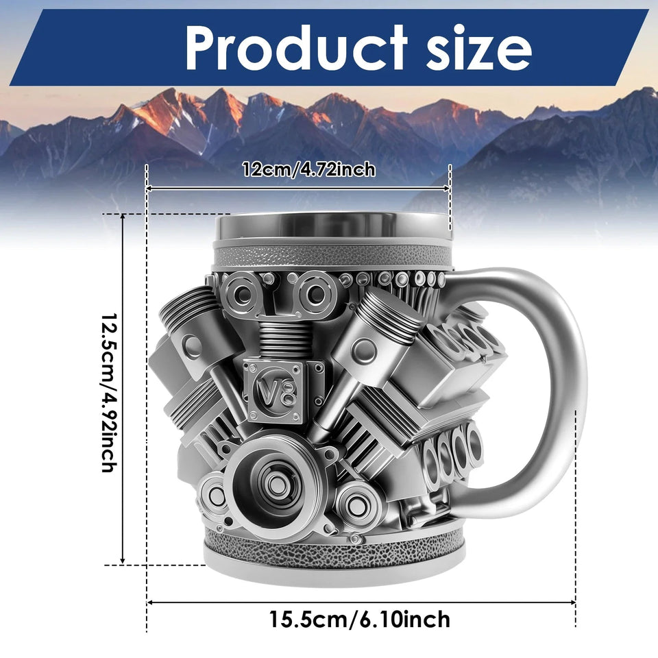 Creative Water Mug Stainless Steel Coffee Cup Reusable Cocktail Mug Creative Water Cup V6 V8 Engines Design Mug for Home Office Aimak Store