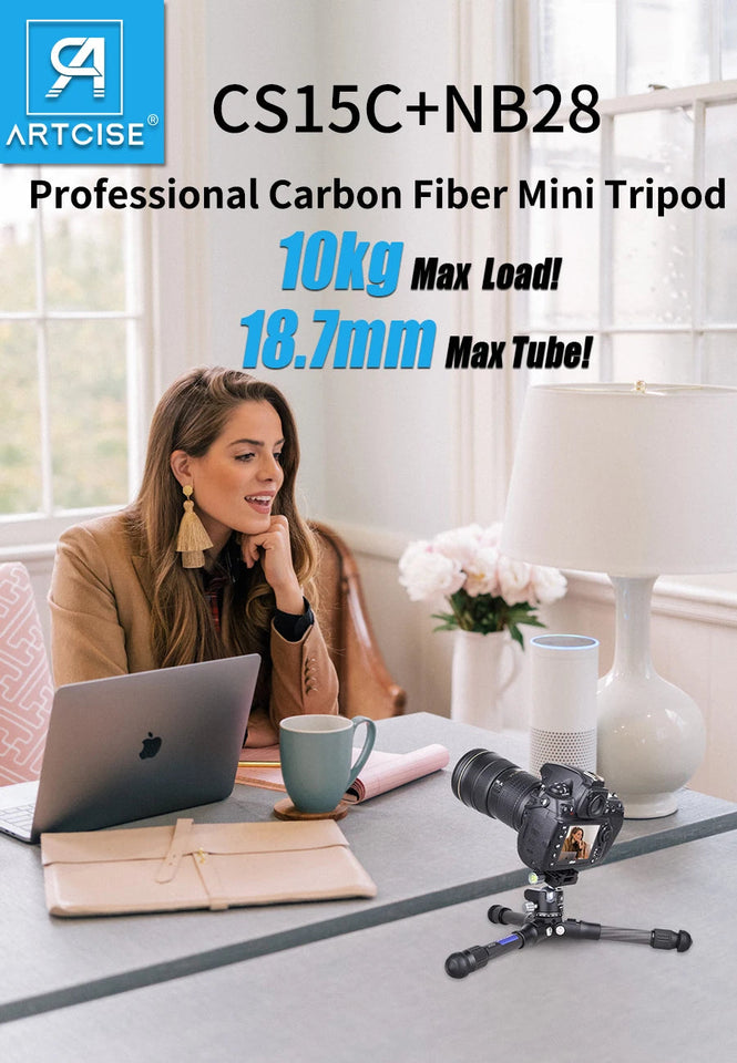ARTCISE CS15C Carbon Fiber Compact Travel Portable Tabletop Mini Tripod with 360° Panorama Ballhead for DSLR Camera Mobile Phone Aimak Store