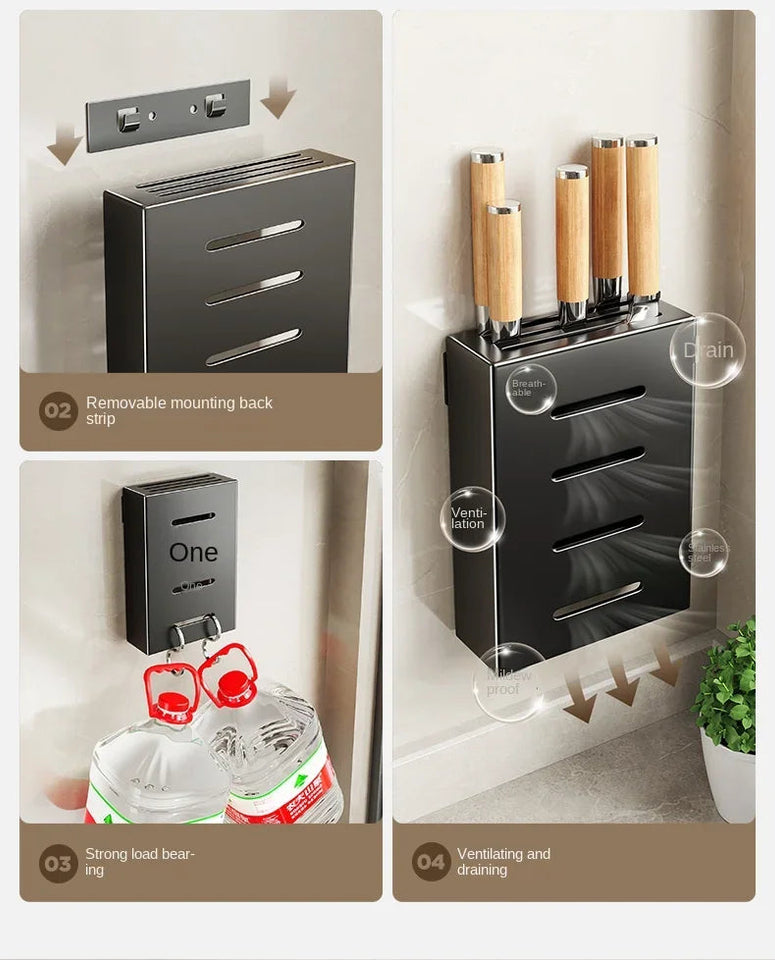 kitchen accessories organizer，Kitchen knife storage box, knife holder, non-perforation, wall-mounted rack, kitchen items Aimak Store
