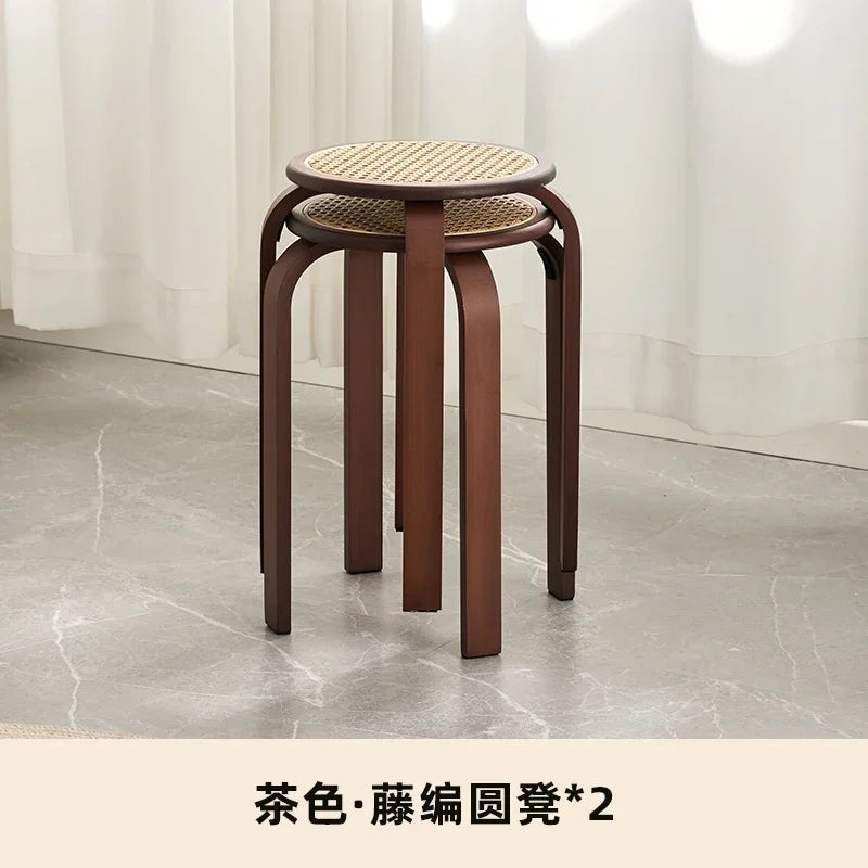 Bamboo Dining Stools Resin Rattan Woven Makeup Chair Stacking Storage Kitchen Seat Stable And Load-bearing Restaurant Furniture Aimak Store