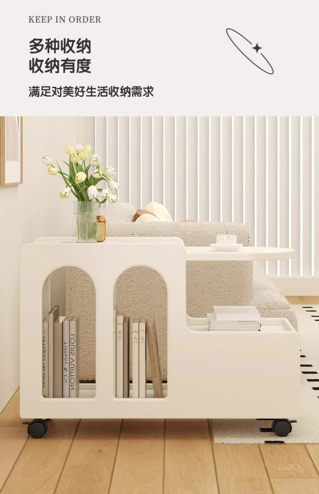 Movable Side Table with Storage Rack Cream Style End Table for Sofa Coffee Table Bedroom and Living Room Aimak Store
