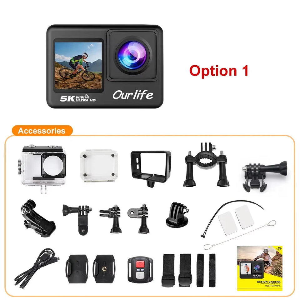 5K Action Camera 4K60FPS 2.0 Inch Touch Screen Wi-Fi 170° Wide Angle 30M Waterproof Helmet Video Recording Sports Cameras Aimak Store
