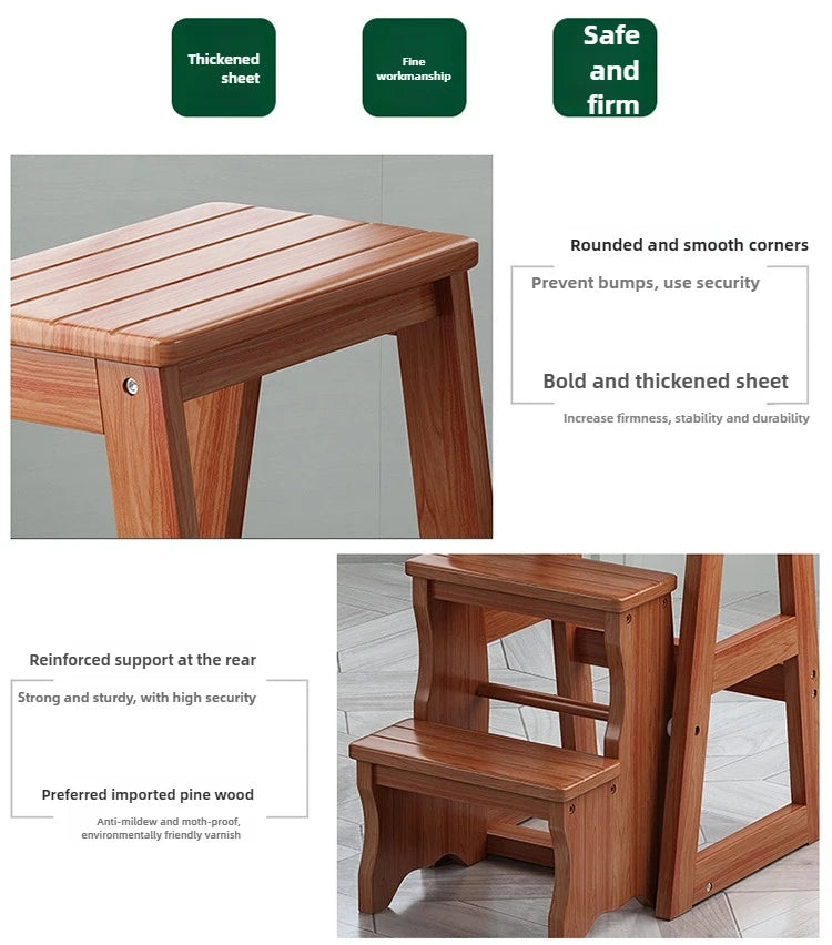 Innovative Multifunctional Household Ladder: Solid Wood Folding Storage, Dual-Use Ladder Chair, Climbing Stool for Home