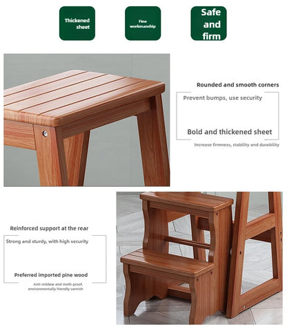 Innovative Multifunctional Household Ladder: Solid Wood Folding Storage, Dual-Use Ladder Chair, Climbing Stool for Home