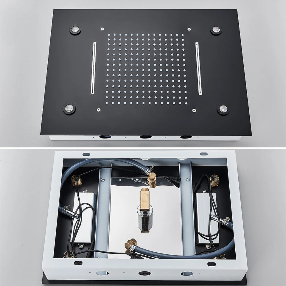 Black Thermostatic Bathroom Shower Faucet Set Remote LED Rainfall Head Faucets Crane 3 Way Concealed Embedded Hot Cold Mixer Tap Aimak Store