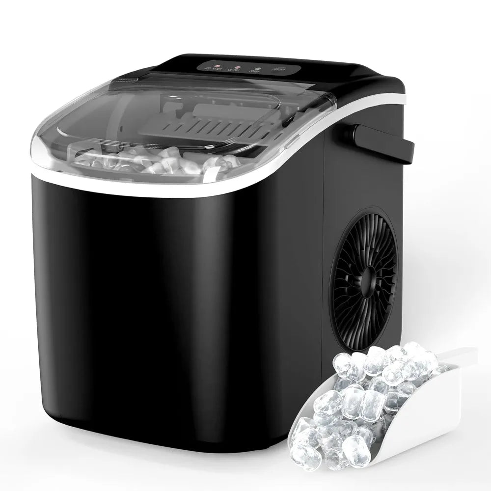 Ice Maker for Countertop, 9 Ice Cubes Ready in 6 Mins, 26lbs Ice/24Hrs, with Self-Cleaning Feature, Ice Spoon and Basket