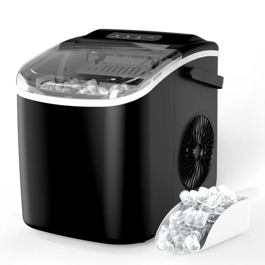 Ice Maker for Countertop, 9 Ice Cubes Ready in 6 Mins, 26lbs Ice/24Hrs, with Self-Cleaning Feature, Ice Spoon and Basket
