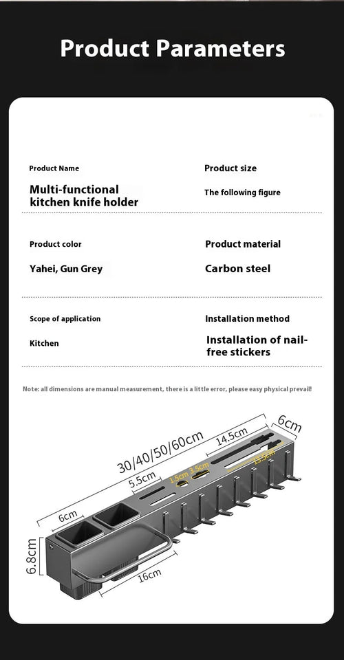 No Drill Wall Mounted Knife Holder Compact Organizer for Kitchen Utensils Cutlery Storage Space Saving Easy Install Aimak Store