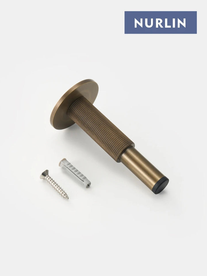 Nurlin Brass  Knurled Door Stops Bathroom Door Room Stopper Heavy Duty Floor Wall Mount Bumper Door Holder Catch Antique Brass Aimak Store