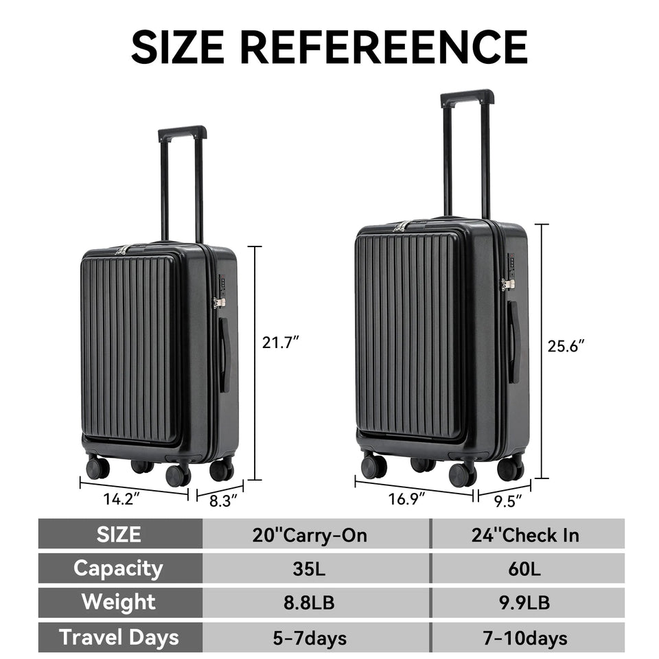 20 Inch Cabin Suitcase Front Opening Spinner Wheel Travel Rolling Luggage For Men Women Trolley Case With TSA Lock,USB Charging Aimak Store