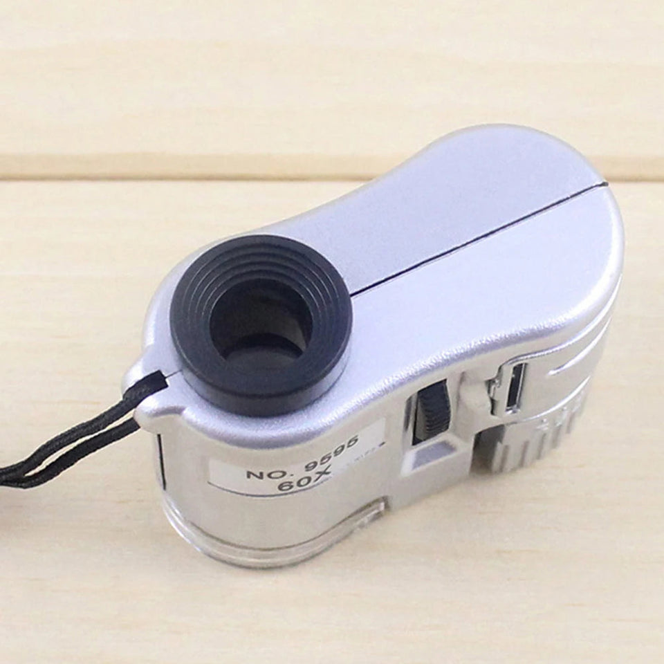 Portable 60X Handheld Magnifying Glass Mini Pocket Microscope Loupe Currency Detector Jeweler Magnifier With LED Light Aimak Store