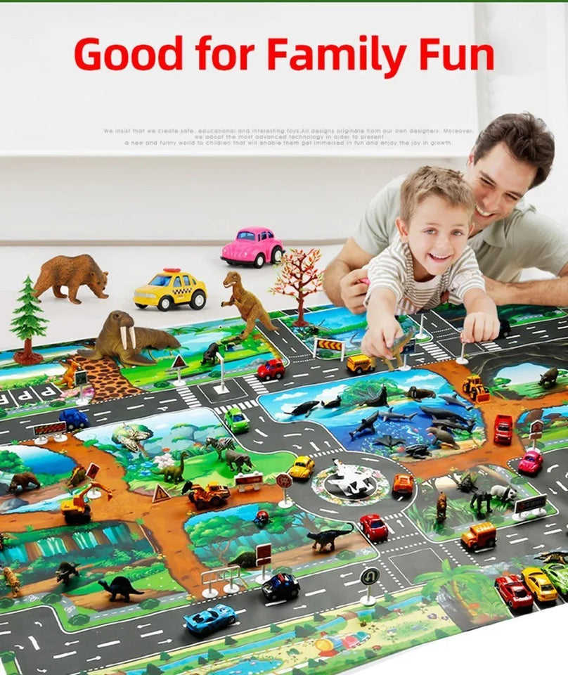 Children Playmat Activity Surface Waterproof Map Kids Animal Road Toy Baby Dinosaur Road Portable Carpet Farm Road Non-Toxic Mat Aimak Store