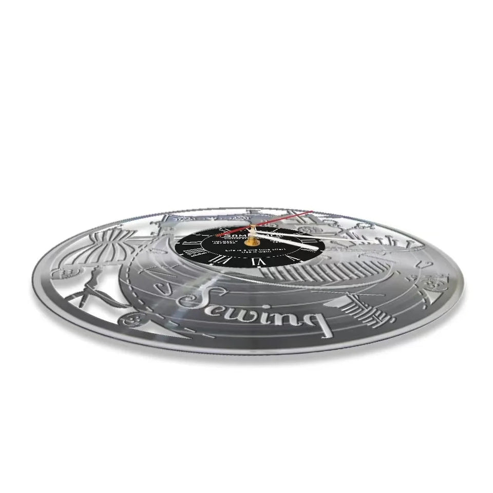 Sewing Machine Customization Vinyl Record Wall Clock Quilting Room Decoration Logo Personalized Tailor Name Clock Tailor Gift Aimak Store